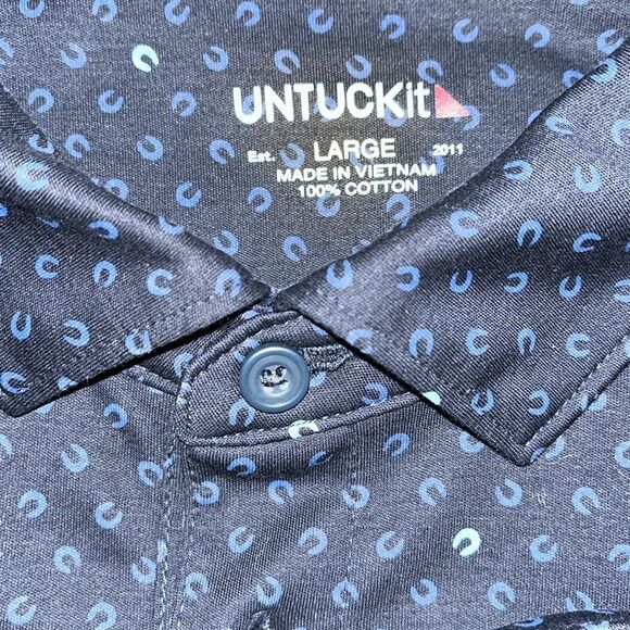 UNTUCKit Horseshoe Print Polo SS Cotton Pointed Collar Golf Shirt Damaschino L - Picture 2 of 6